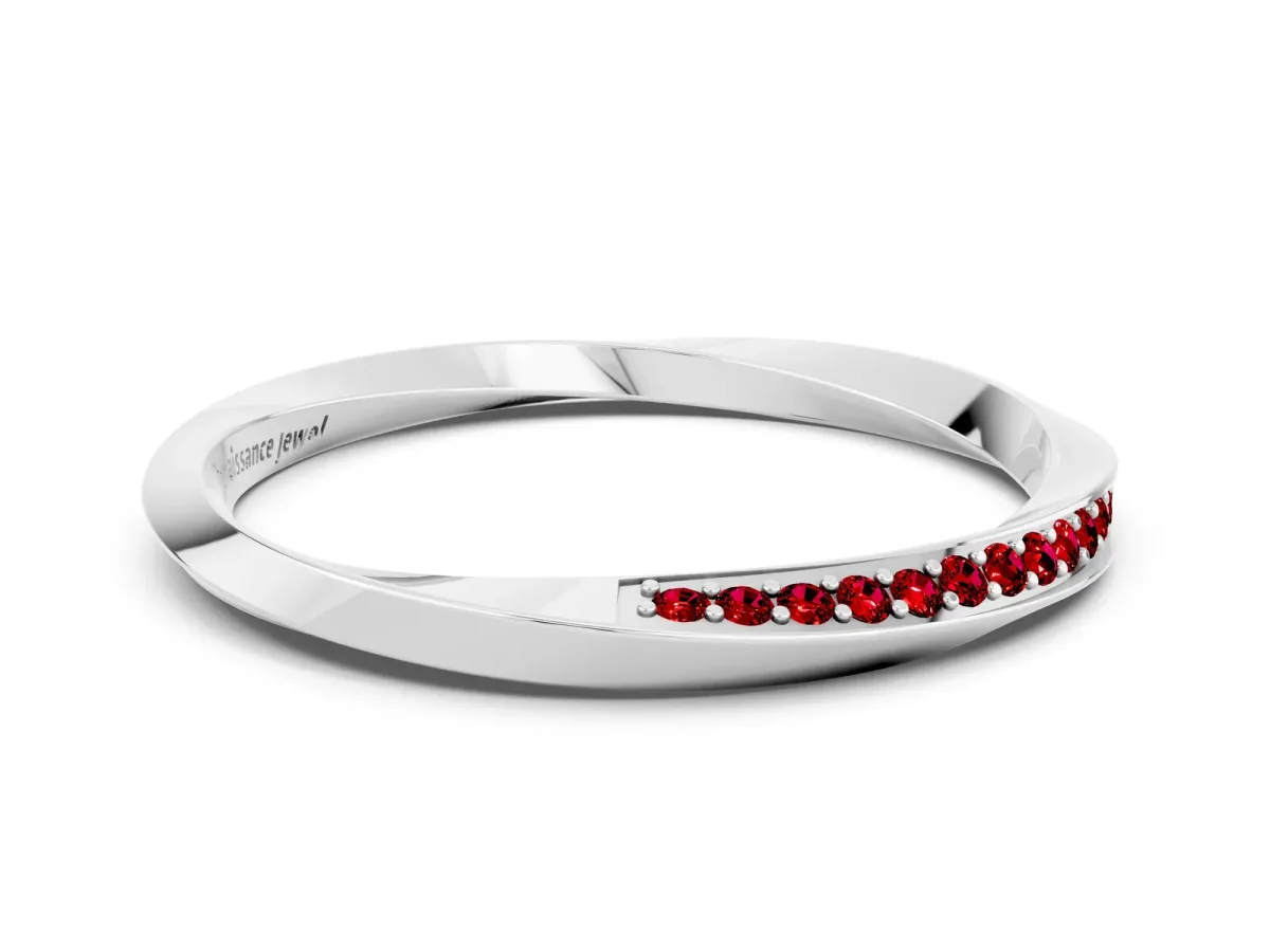 Pavé Round Ruby Twist Band White gold