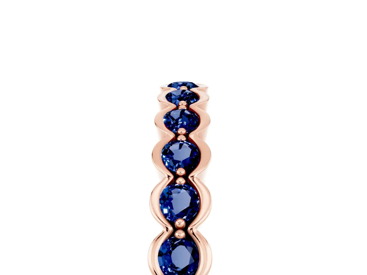 Round Blue Sapphire Bezel Set Eternity Band Rose gold
