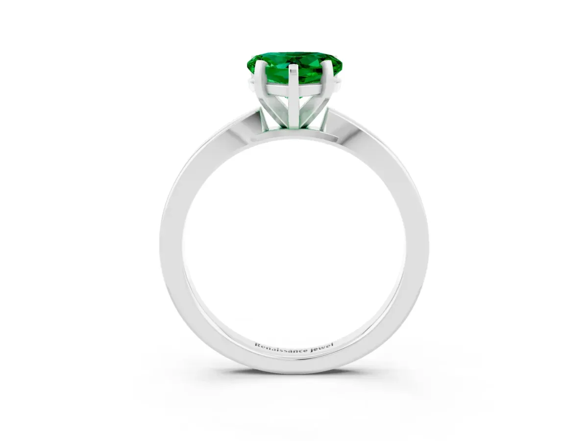 Heart Cut Emerald Solitaire Engagement Ring with Classic Band and Four-Prong Setting Silver