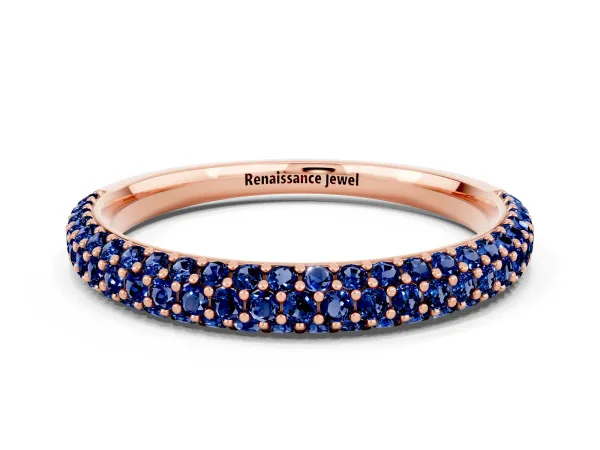 Round Blue Sapphire Pavé Eternity Band with Shared Prong Setting Rose gold