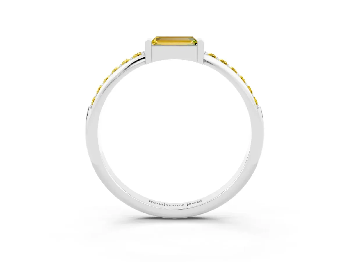 Baguette Yellow Sapphire Pavé Band with Bar Setting Platinum
