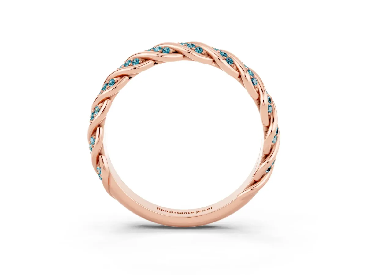Twisted Pavé Round Blue Topaz Eternity Band with Shared Prong Setting Rose gold