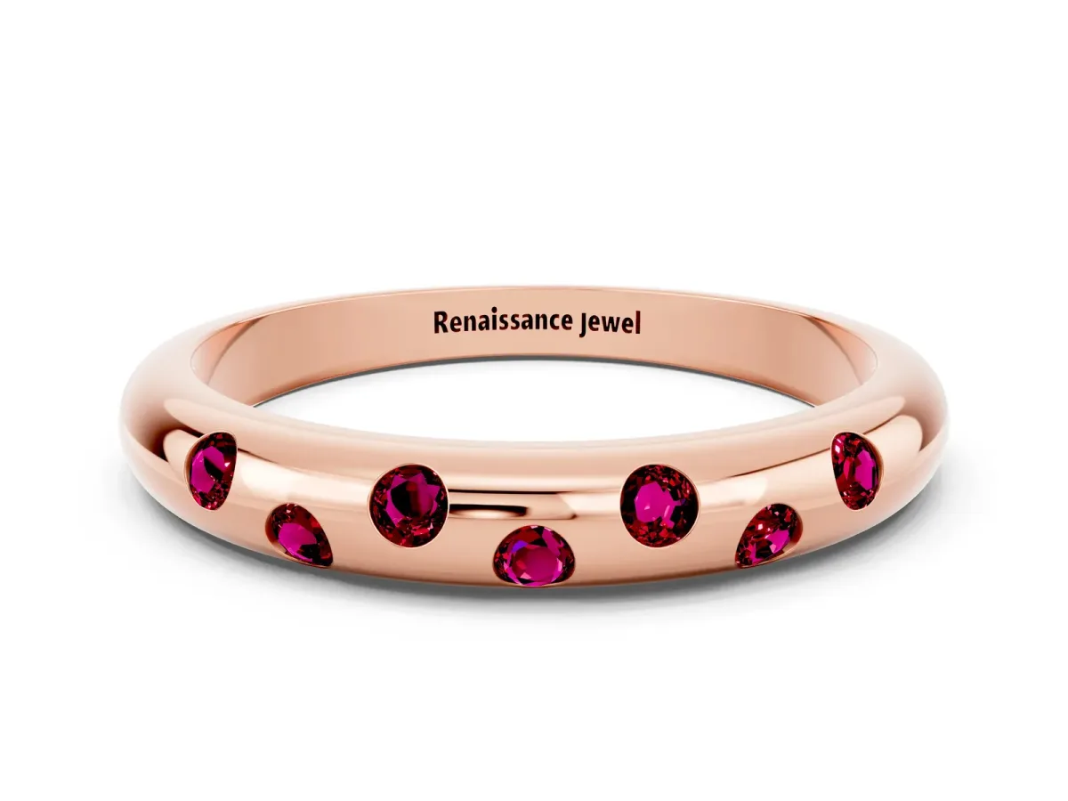 Round Garnet Flush-Set Comfort Fit Band Rose gold