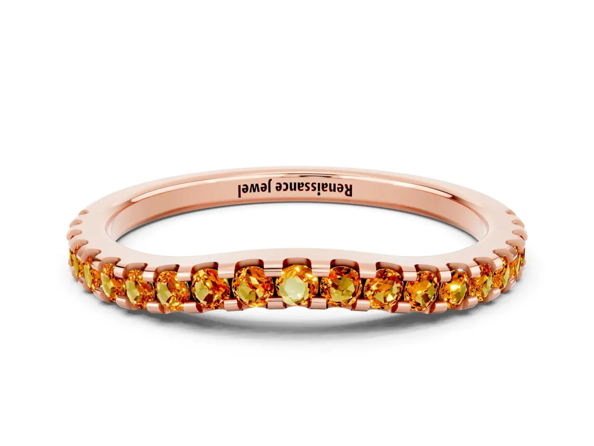 Round Citrine Pavé Curved Wedding Band Rose gold