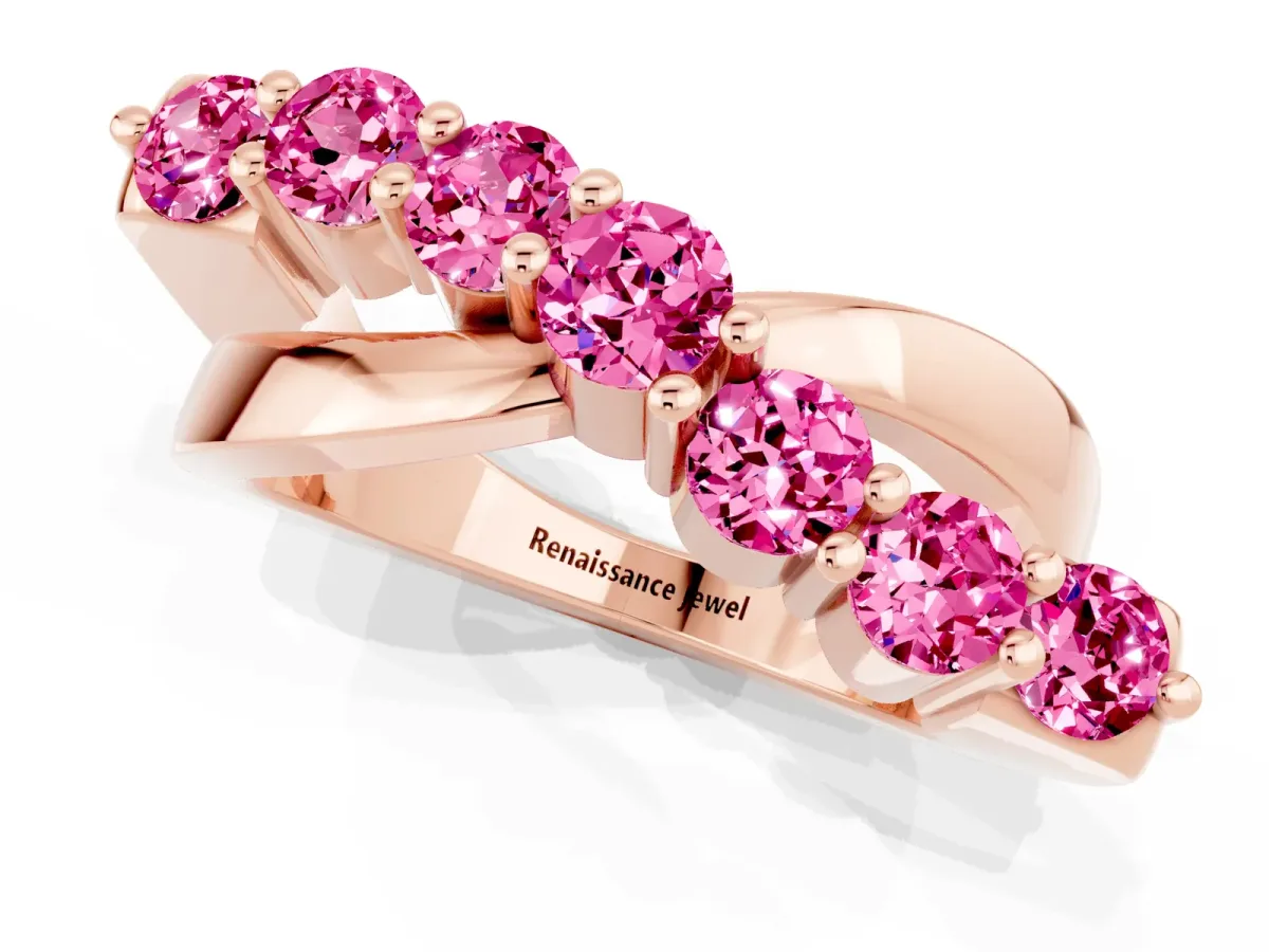 Round Pink Sapphire Prong-Set Crossover Band Rose gold