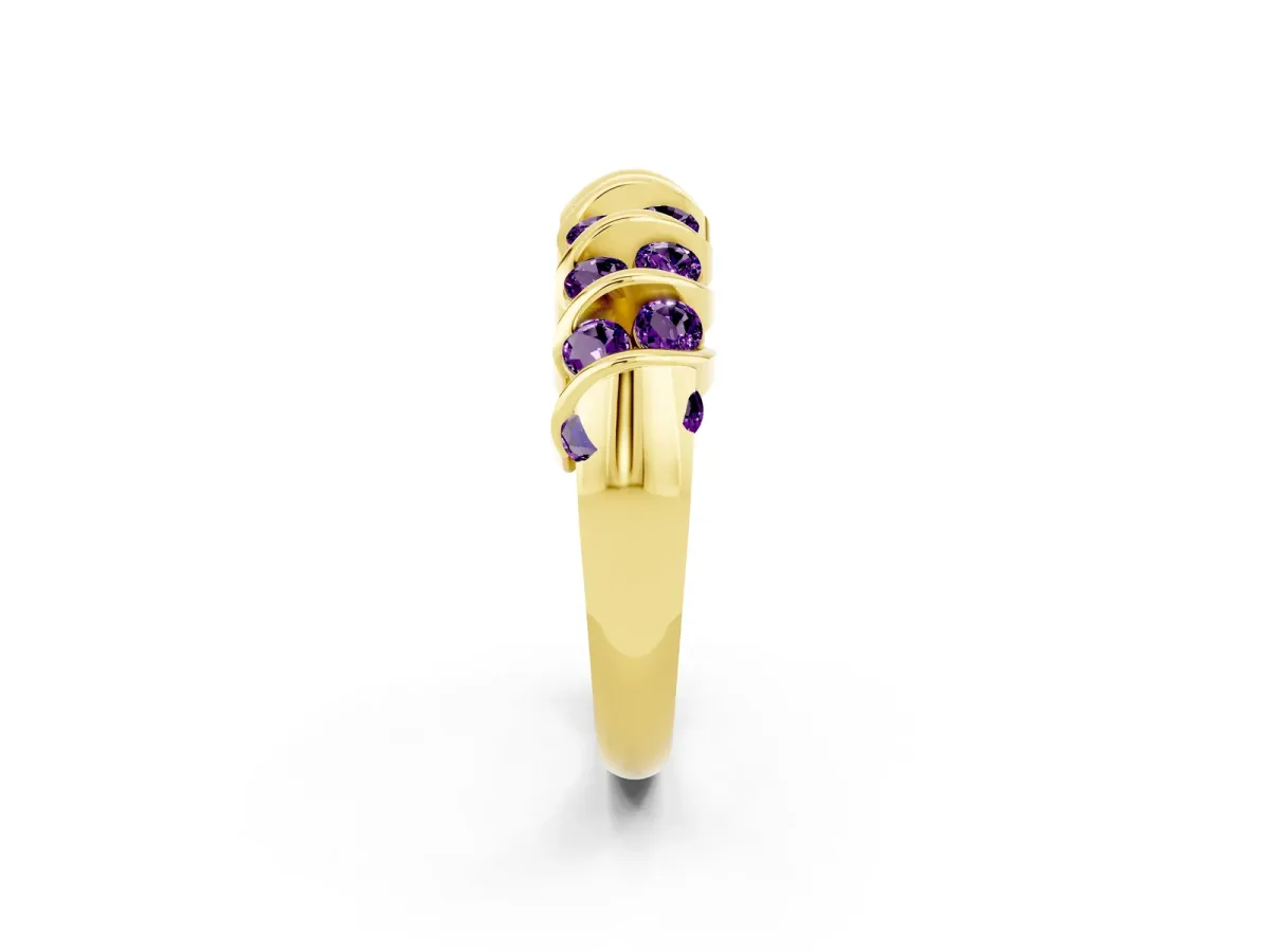 Channel Set Round Amethyst Multi-Row Band Yellow gold