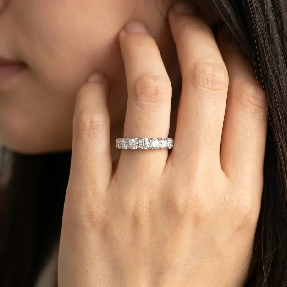 Round Diamond Half Eternity Band with Classic Prong Setting White gold