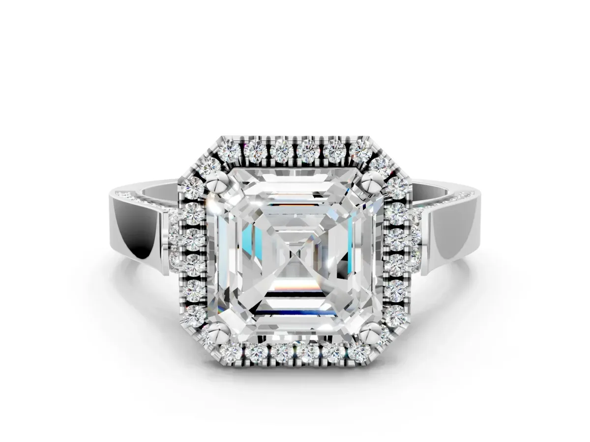 Asscher Cut Halo Pave Split Shank Prong Setting Ring Platinum
