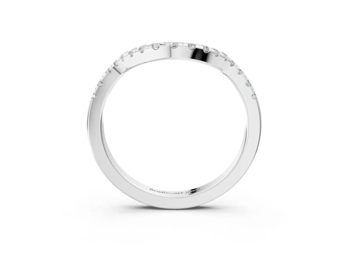 Diamond Curved Pavé Round Stone Contour Band Silver