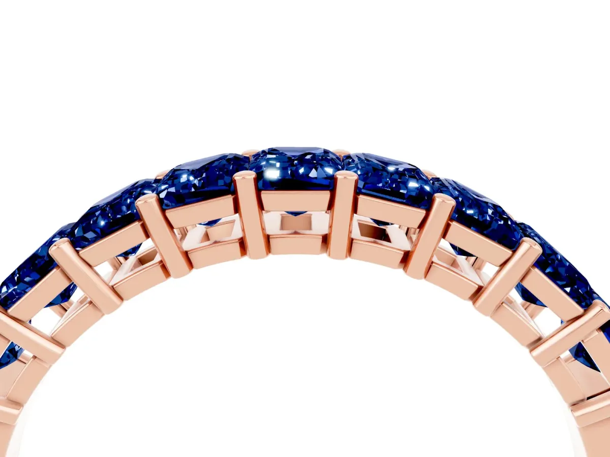 Emerald Cut Blue Sapphire Prong-Set Eternity Band Rose gold