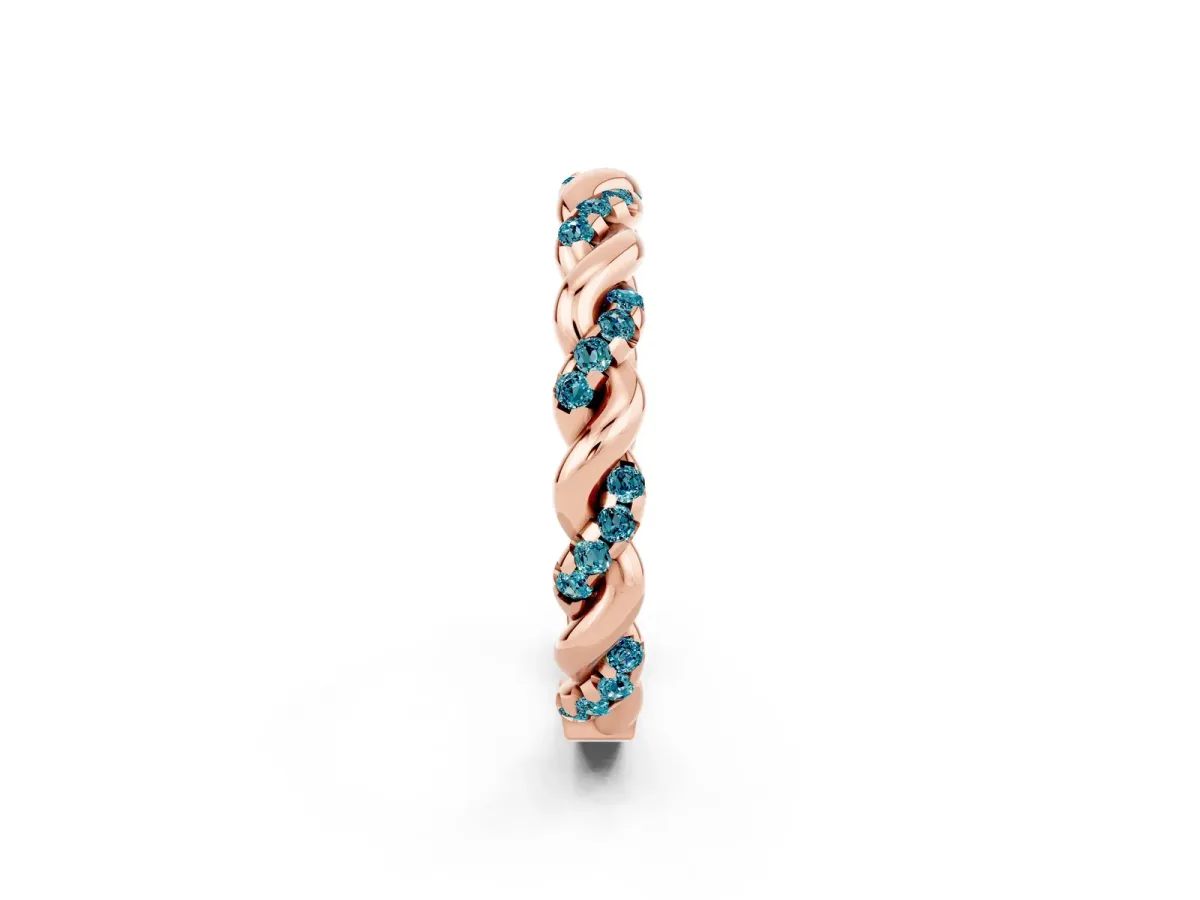Twisted Pavé Round Blue Topaz Eternity Band Rose gold