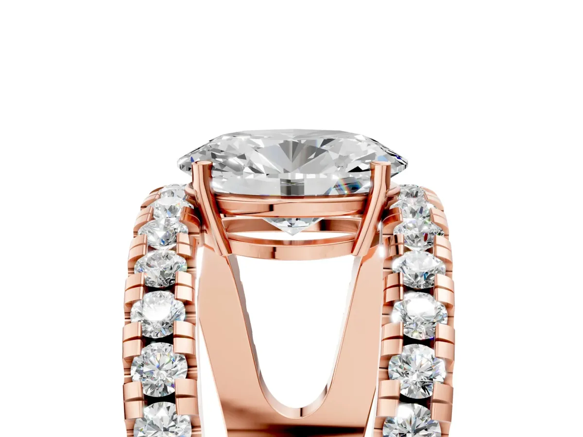 Oval Cut Solitaire Split Shank Pave Diamond Ring Rose gold