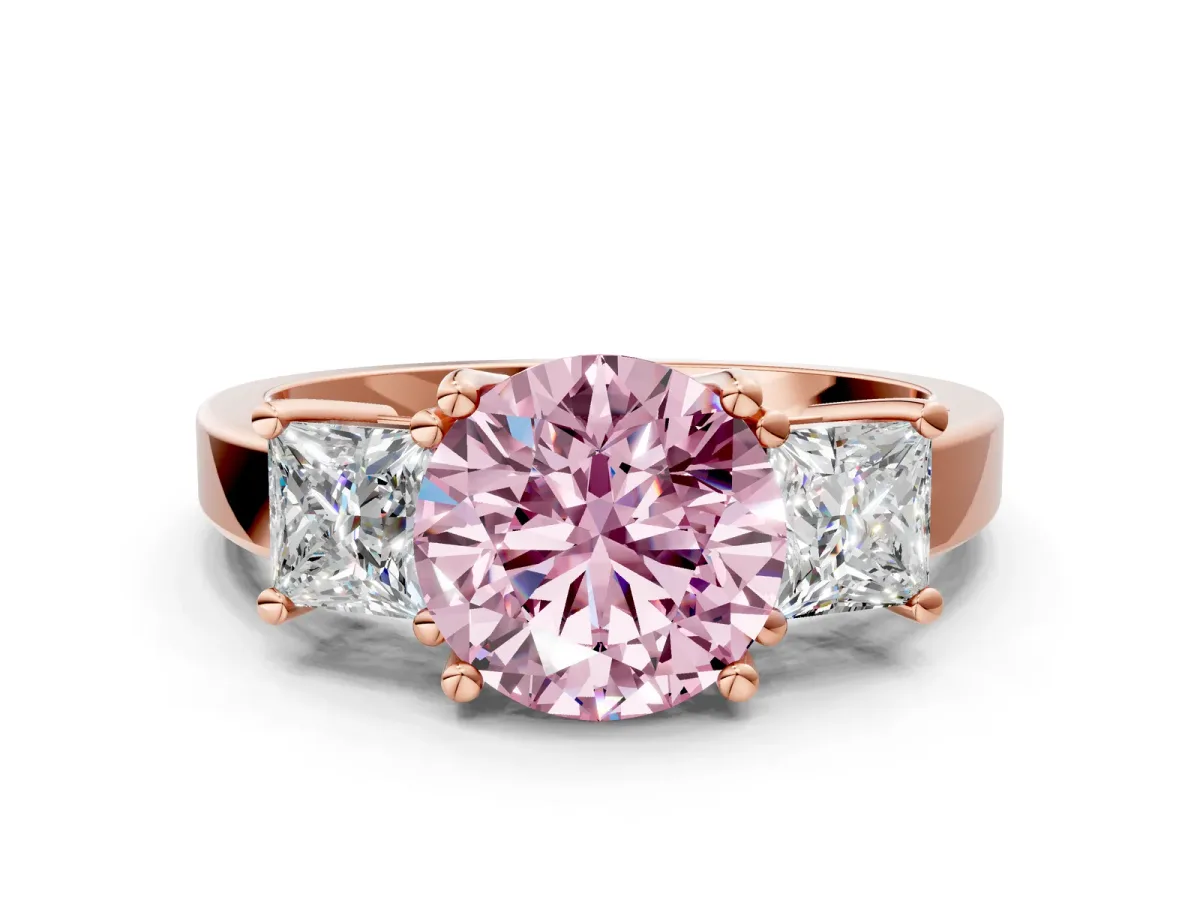 Fancy Pink Three-Stone Round Cut Cut Solitaire Ring with Prong Setting Rose gold