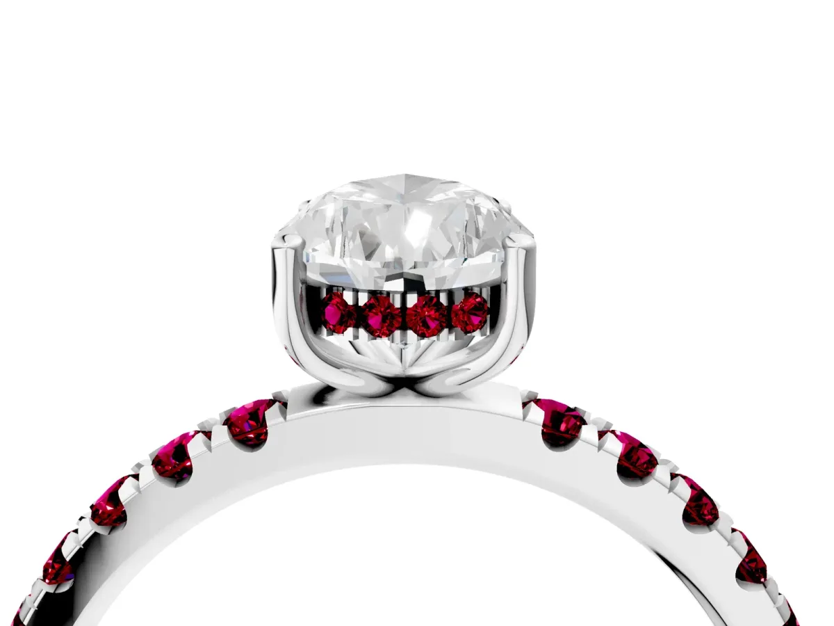 Pear Cut Diamond Pave Band Solitaire Ring with Round Garnet and Prong Setting Silver