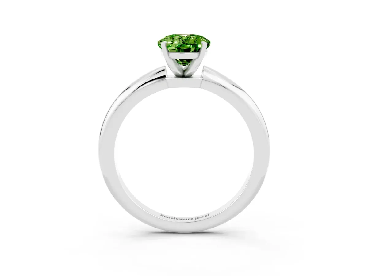 Oval Cut Peridot Solitaire Ring with Six-Prong Setting and Classic Band Silver